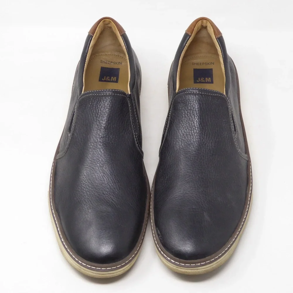 Johnston & Murphy Mens McGuffey Slip On Shoes Black Leather Sheepskin 13M